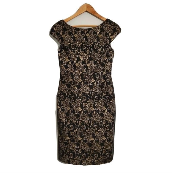 NEW Vera Wang Dress Black Metallic Gold Lace - Picture 2 of 5